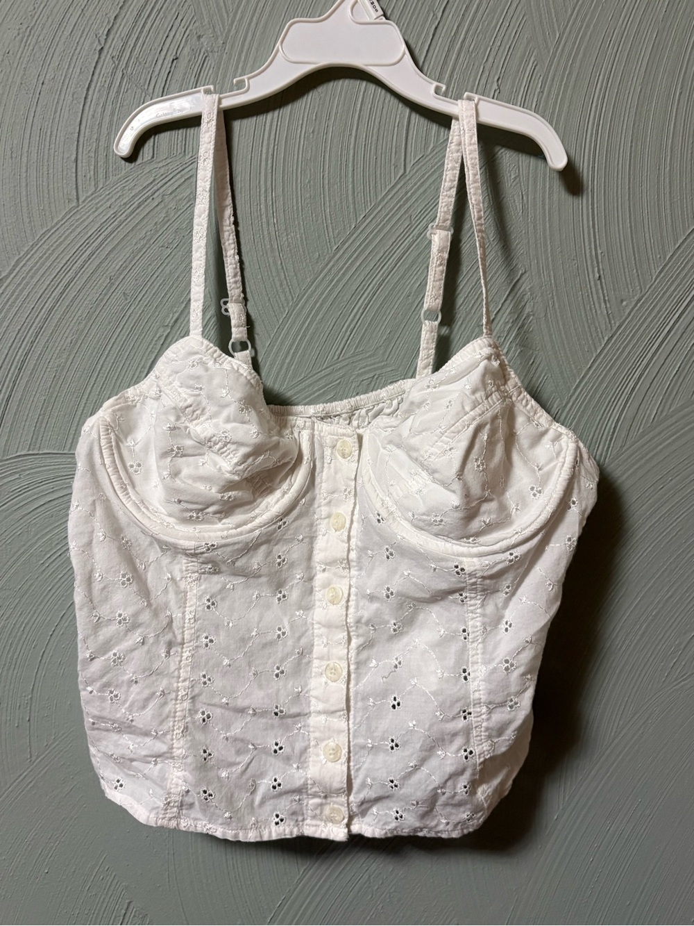 Arizona Jean Company White Eyelet Button-Front Bustier Camisole